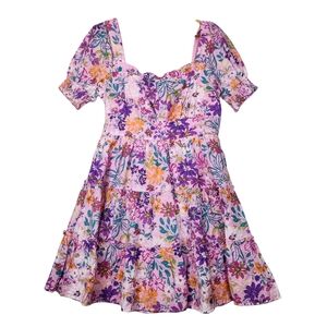Blu Pepper Womens Size Large Pink Floral Smocked Back Garden Party Brunch Dress